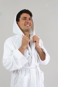 Accappatoio Spugna Puro Cotone con Cappuccio Tasche Bianco M