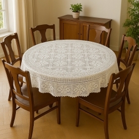 Copritavolo Rotondo Uncinetto Cotone Fatto Mano diam. 180cm 