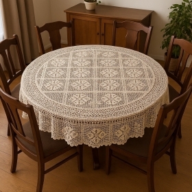 Copritavolo Rotondo Uncinetto Cotone Fatto Mano diam. 180cm 