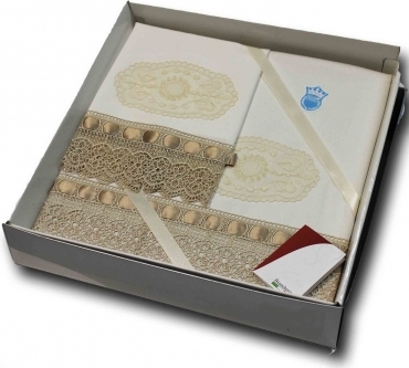 Asciugamano Puro Lino Beige Con Ricamo Centrale Organza Qual