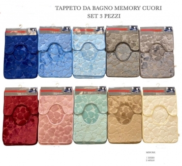 Tappeto Bagno Cuori Set 3 pezzi Antiscivolo memory Qualita' 