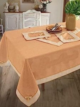 Tovaglia Tavola Juta Rifinita con Smerlino x12 Pers. 140x240