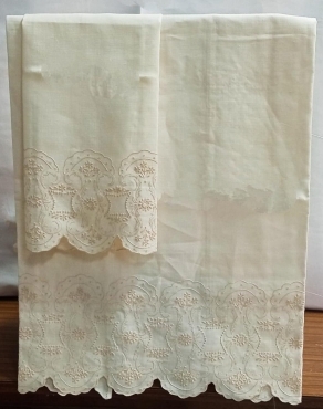 Coppia Asciugamano Lino 70x105 Ospite 35x55 Ricamo Mano Qual