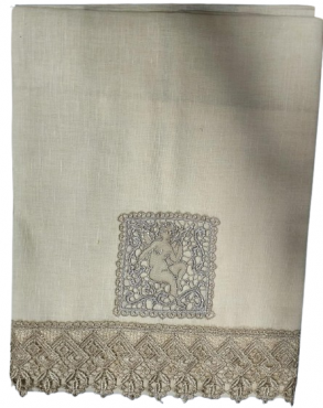 Asciugamano Coppia 1+1 Lino Naturale Pizzo Valenciennes Rica