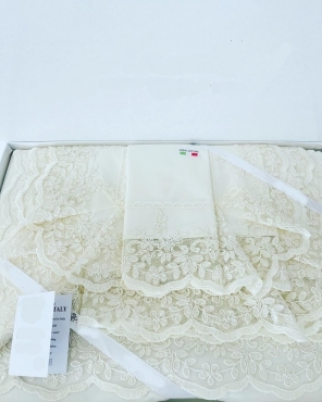 Lenzuola Coppia in Puro Cotone extra con Pizzo Rebrode' e fe